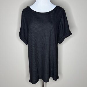 Iwollence womens waffle knit short sleeve black t-shirt size XL.